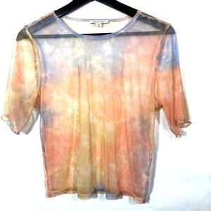 American Eagle Mesh T-shirt Y2K Style Pastel Short Sleeve Lettuce Edge Large